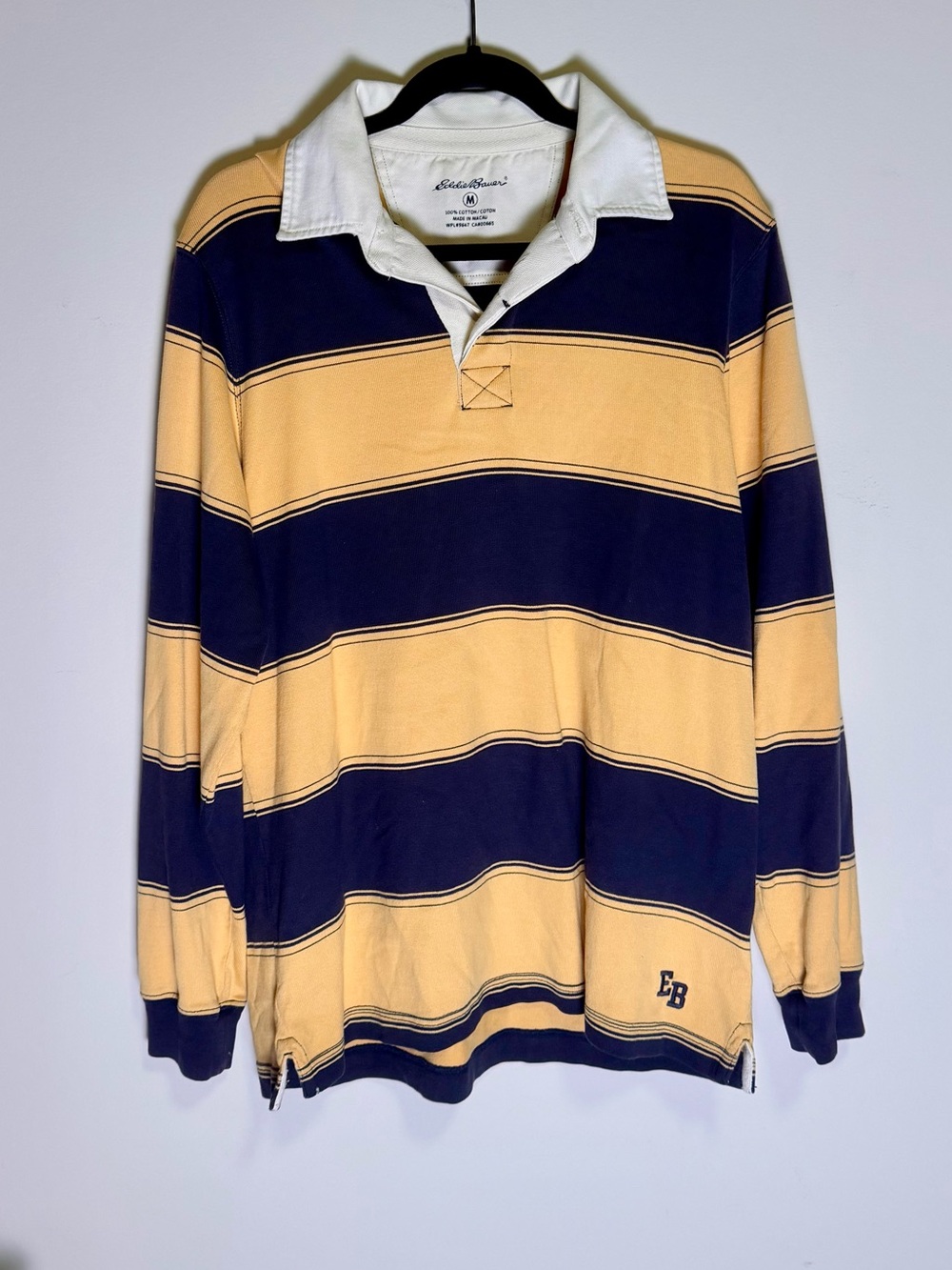 Vintage Eddie Bauer Navy and Yellow Striped Rugby Shirt